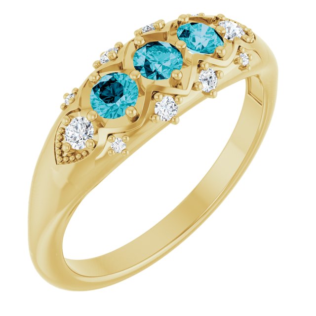 14K Yellow Natural London Blue Topaz & 1/8 CTW Natural Diamond Three-Stone Ring